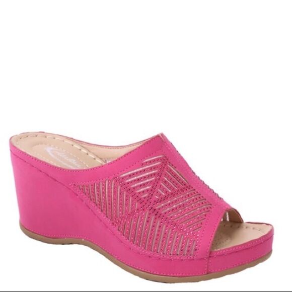 Italina White Rhinestone Embellished Cut Out Platform Wedge Heeled Sandal - Picture 6 of 6